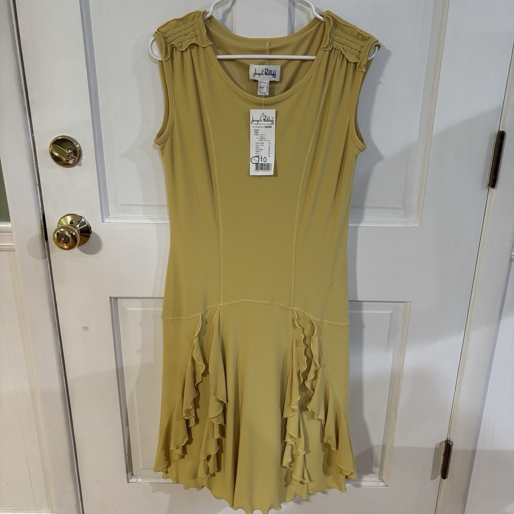 Joseph Ribkoff sleeveless dress yellow Ruffled Hem Size 10 NEW